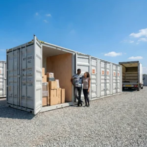 A couple at their 80 sq ft premium unit at Gillingham Storage, Dorset